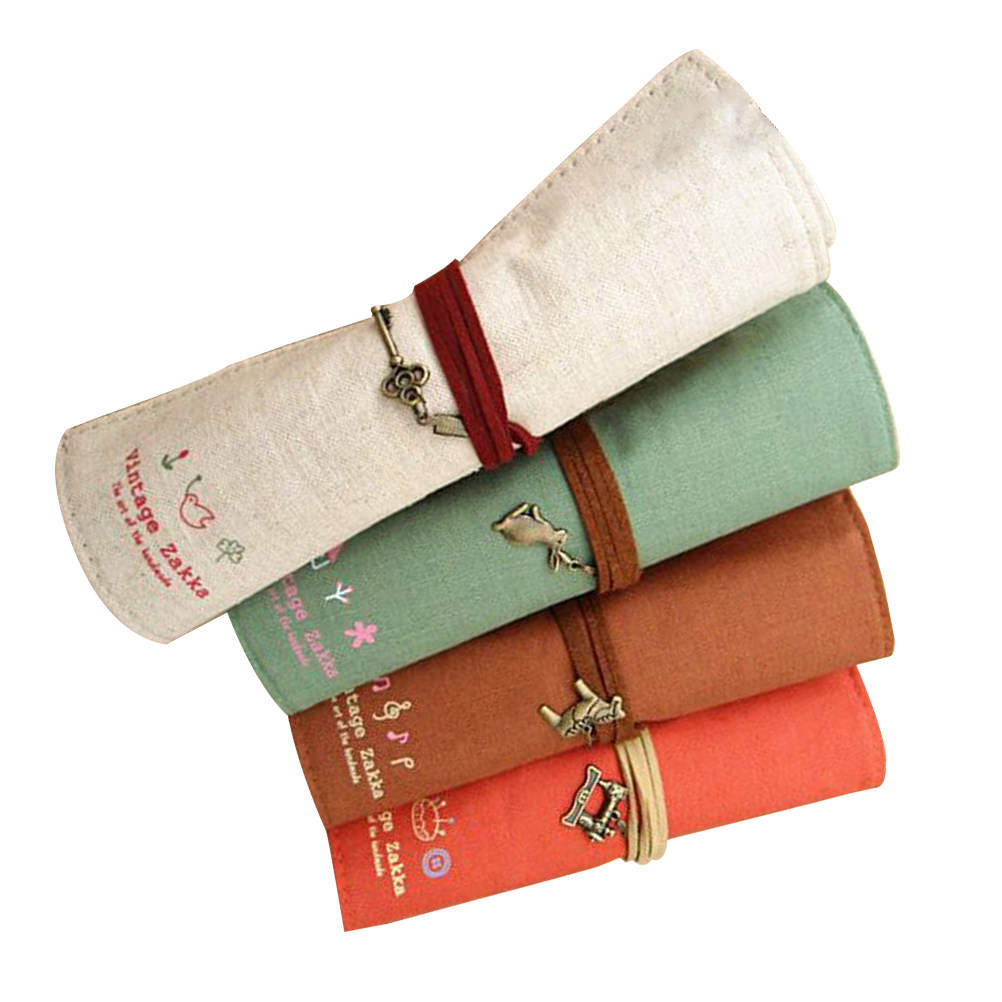 4Pcs Retro Canvas Pencil Bag R - Pen Pouch Roll review and price