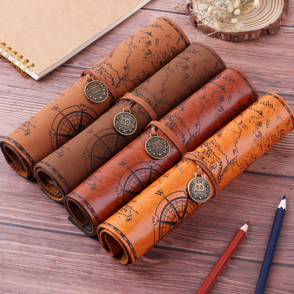 2Pcs Vintage Pencil Case PU Ro - Pen Pouch Roll review and price